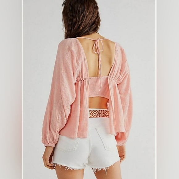 🩷 FREE PEOPLE 🩷 FP ONE Sarah Open Smocked Back Top Sz M - Picture 2 of 15